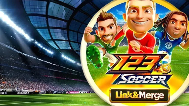 Tampilan visual slot 123 Soccer Link&Merge dengan tema stadion sepak bola