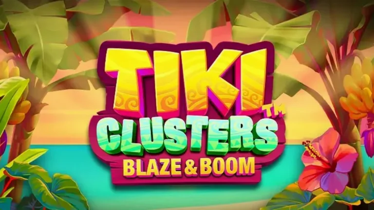 Tampilan visual slot Tiki Clusters Blaze & Boom dengan latar belakang pulau tropis